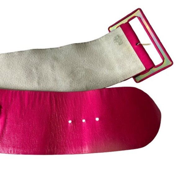 VTG Isabel Canovas Pink Leather Wide Belt Designer‎ Waist Corset Gold Rare 80's - Picture 8 of 11